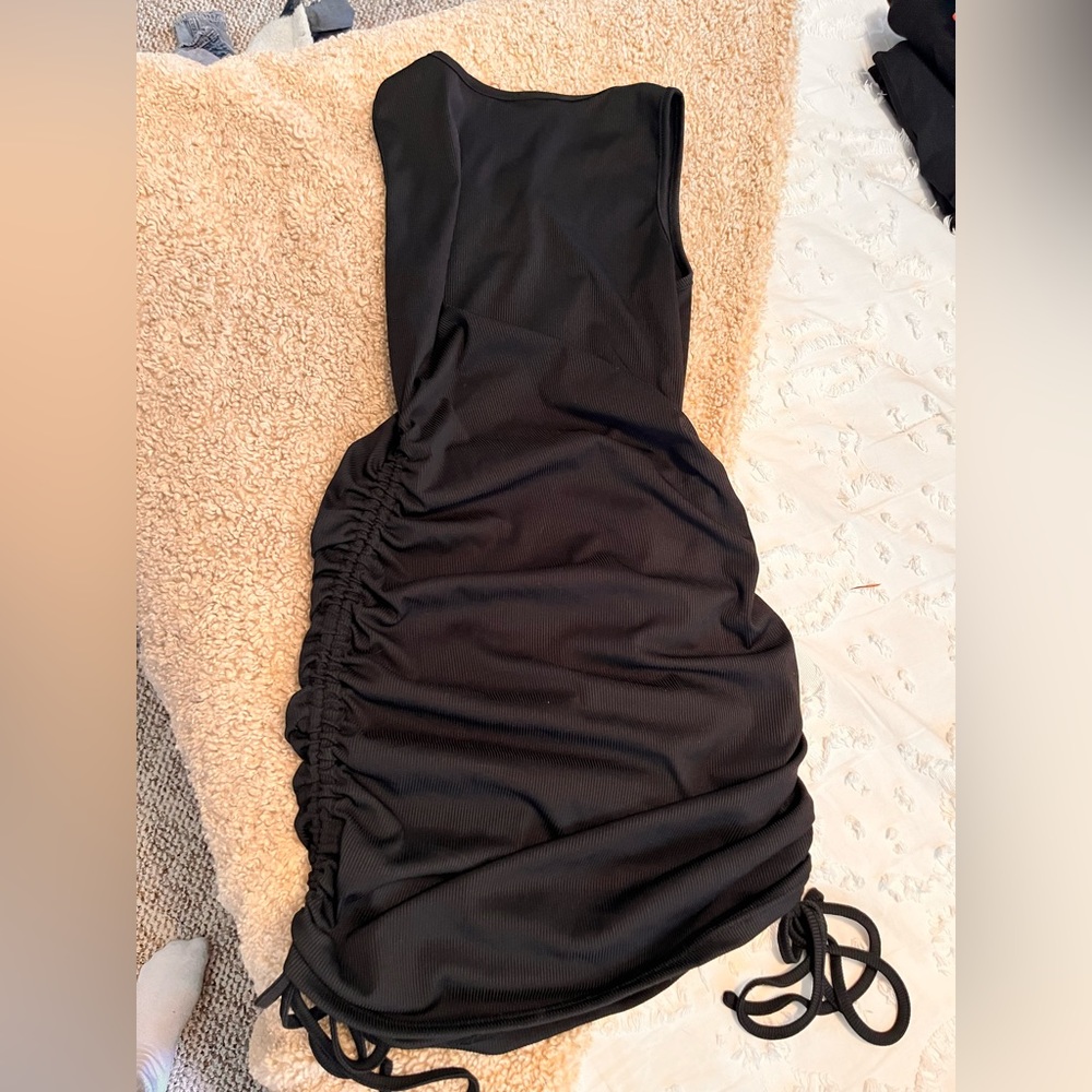 Black Bodycon Dress With Scrunch Ties
